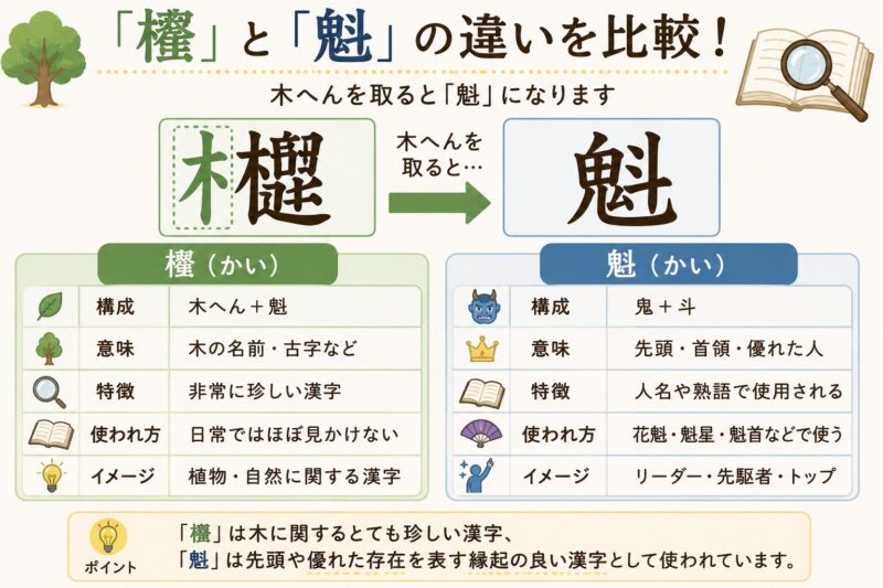 「櫆」と「魁」の違いを比較